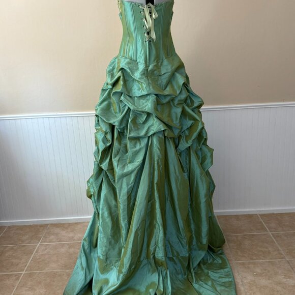Alliage Paris Ruche Iridescent Green-Blue Gown | Corset Bust 38 | Size 12 AS-IS - Picture 9 of 16